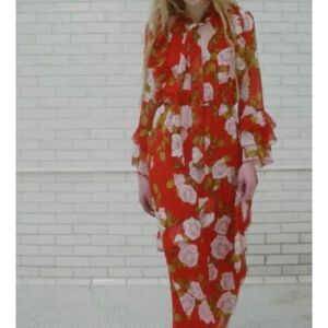 Zara red romantic floral dress